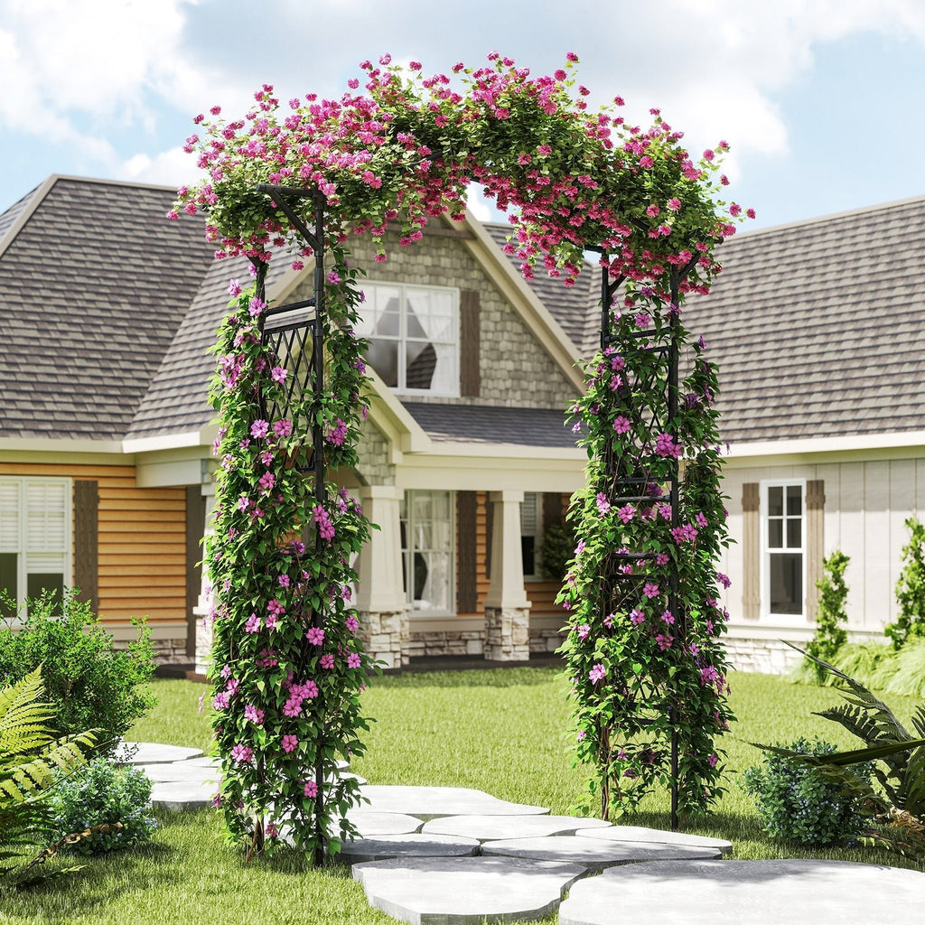 67 x 83 Inch Garden Arch Trellis Metal Pergola Arbor for Climbing Plants-Black - Cheeky Garden