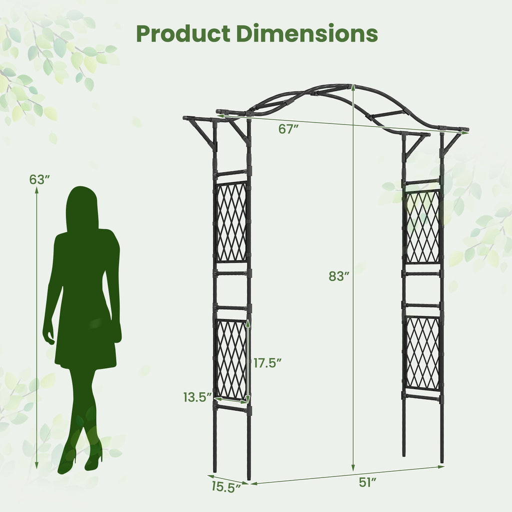 67 x 83 Inch Garden Arch Trellis Metal Pergola Arbor for Climbing Plants-Black - Cheeky Garden