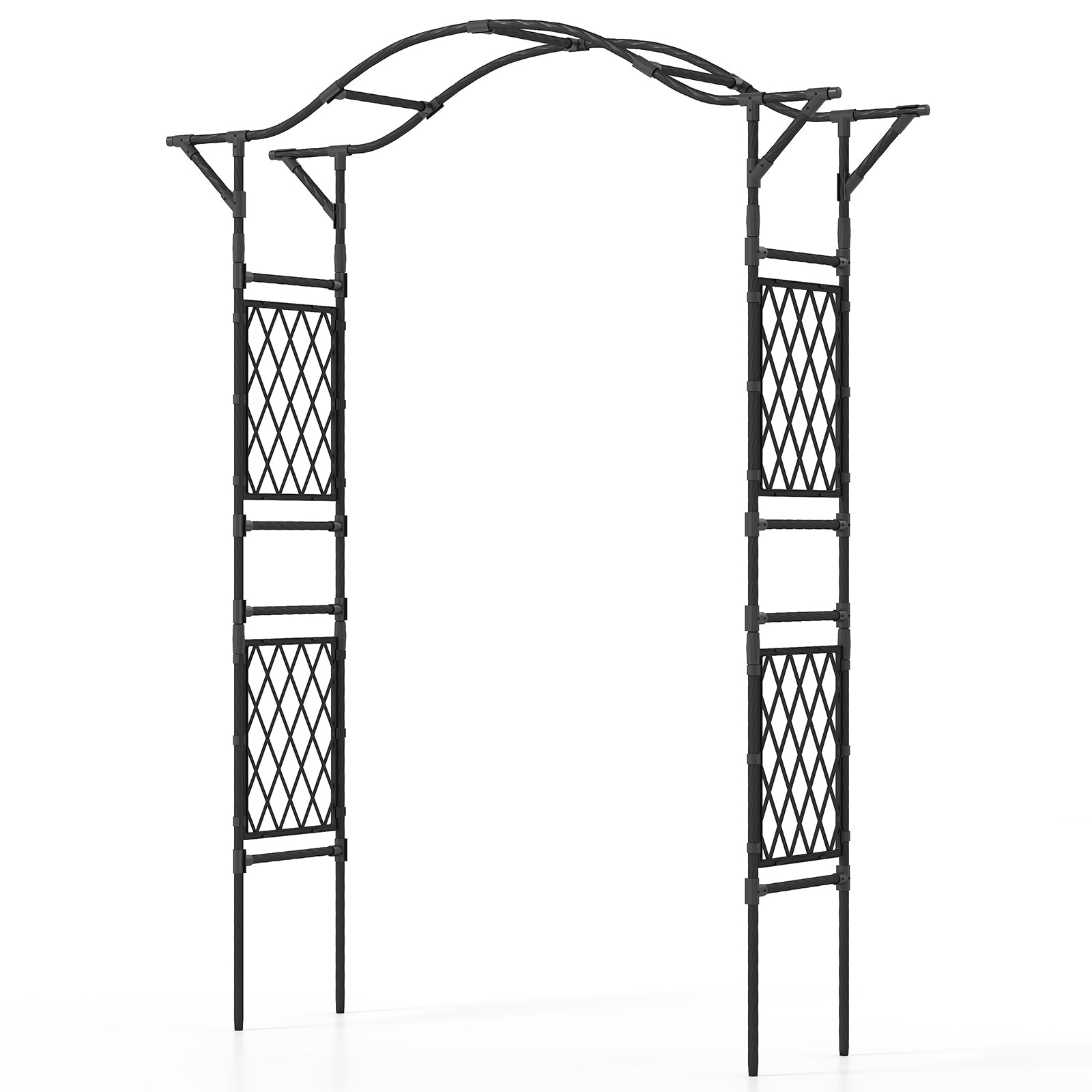 67 x 83 Inch Garden Arch Trellis Metal Pergola Arbor for Climbing Plants-Black - Cheeky Garden