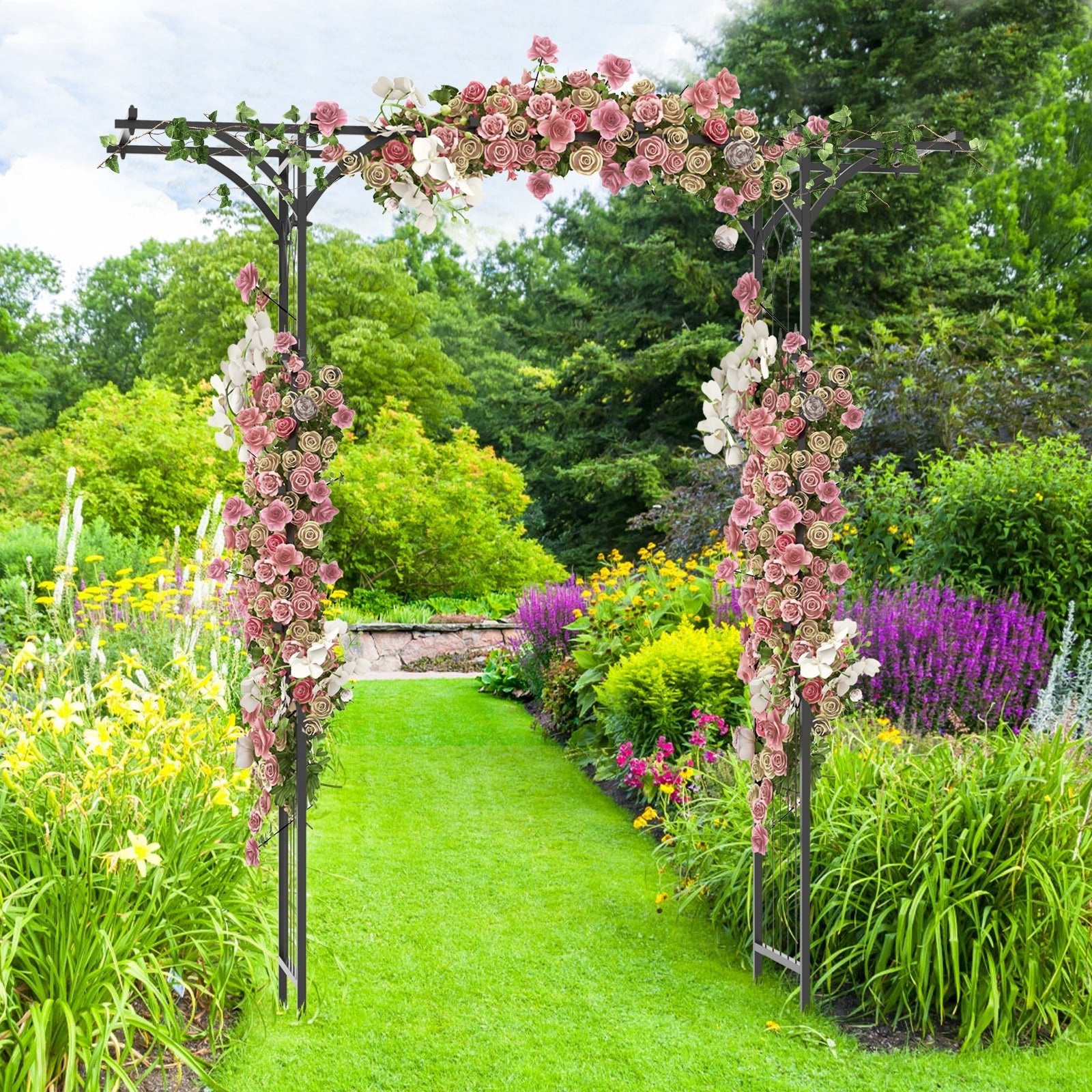 6.8 Feet Garden Arbor with Trellises for Climbing Plant Vine Rose - Cheeky Garden