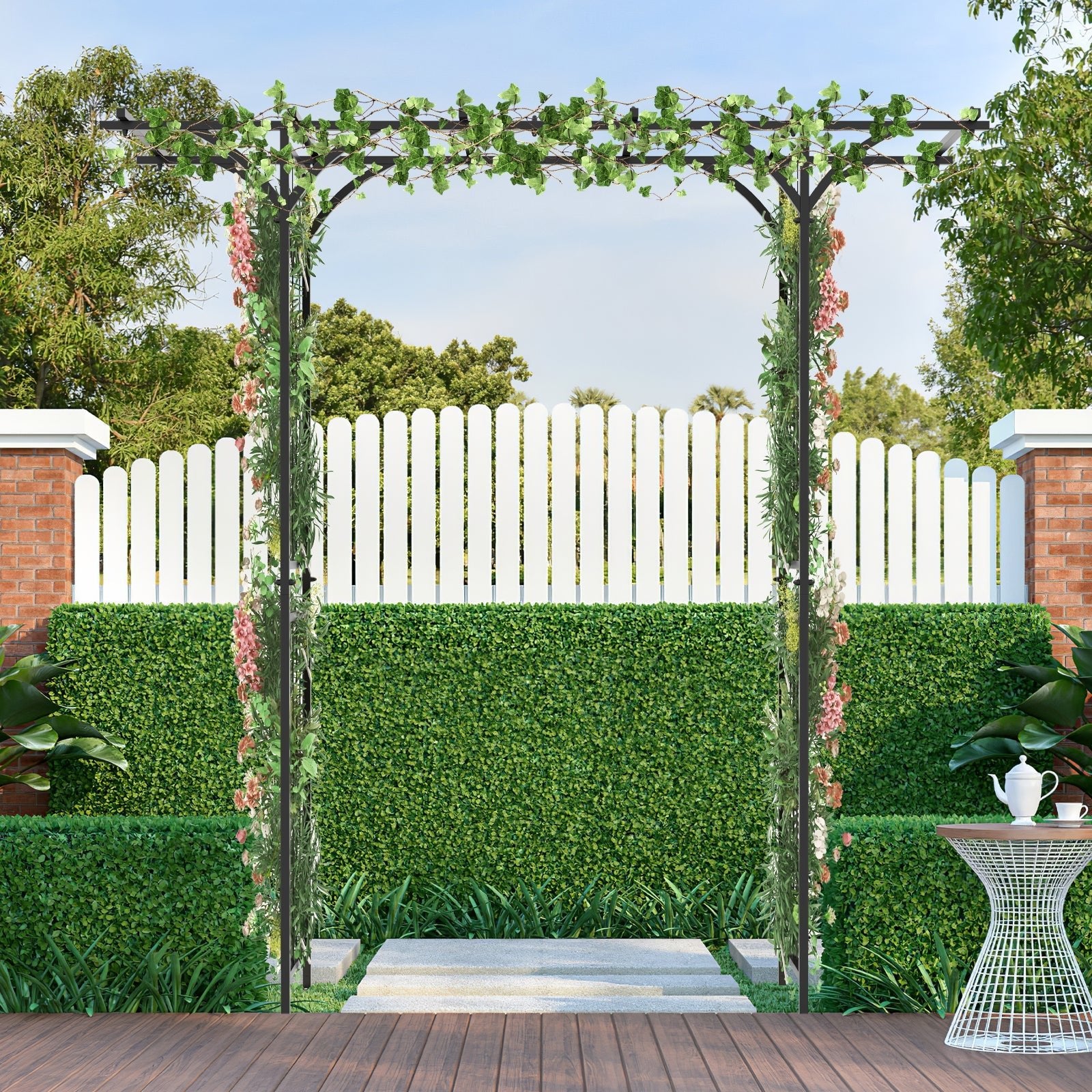 6.8 Feet Garden Arbor with Trellises for Climbing Plant Vine Rose - Cheeky Garden