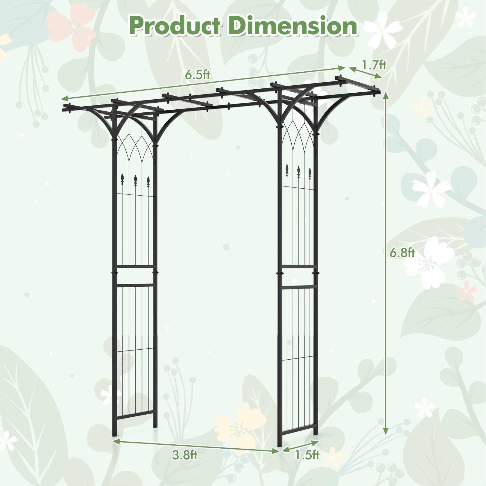 6.8 Feet Garden Arbor with Trellises for Climbing Plant Vine Rose - Cheeky Garden