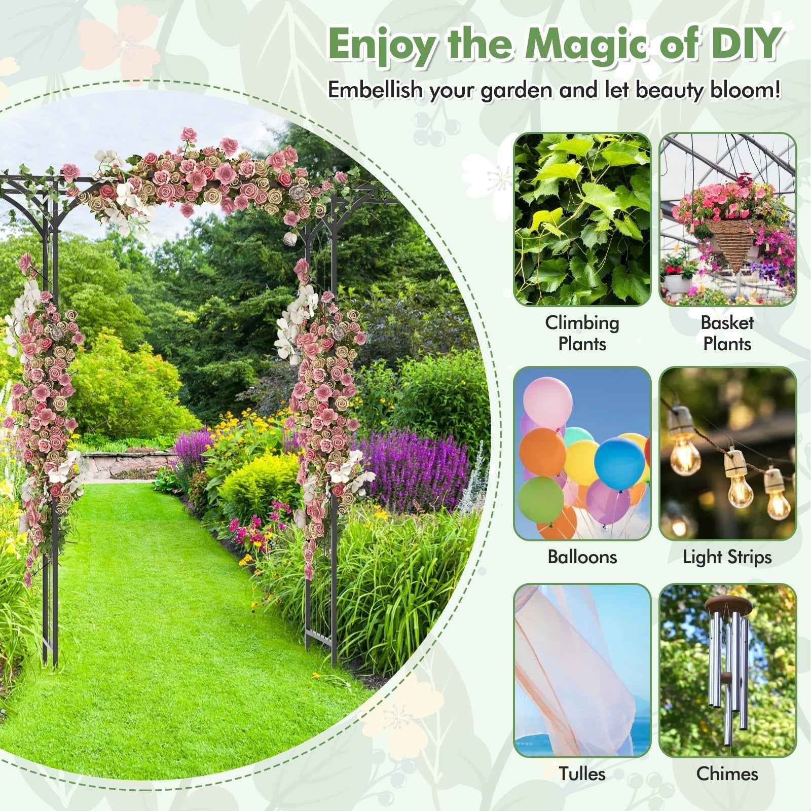 6.8 Feet Garden Arbor with Trellises for Climbing Plant Vine Rose - Cheeky Garden