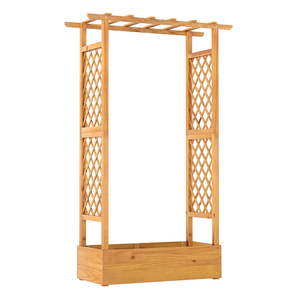70 Inch Wooden Raised Garden Bed with Lattice Trellis-Natural - Cheeky Garden
