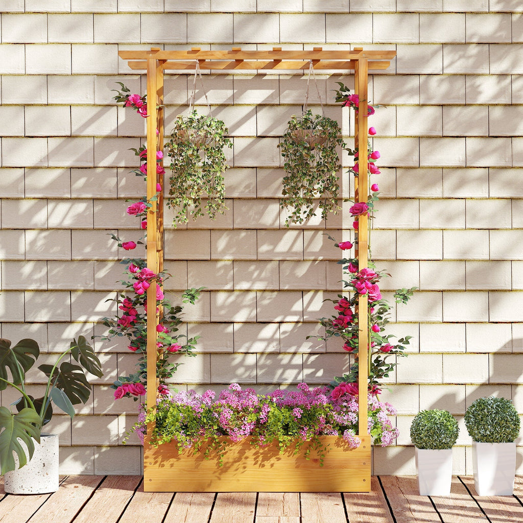 70 Inch Wooden Raised Garden Bed with Lattice Trellis-Natural - Cheeky Garden