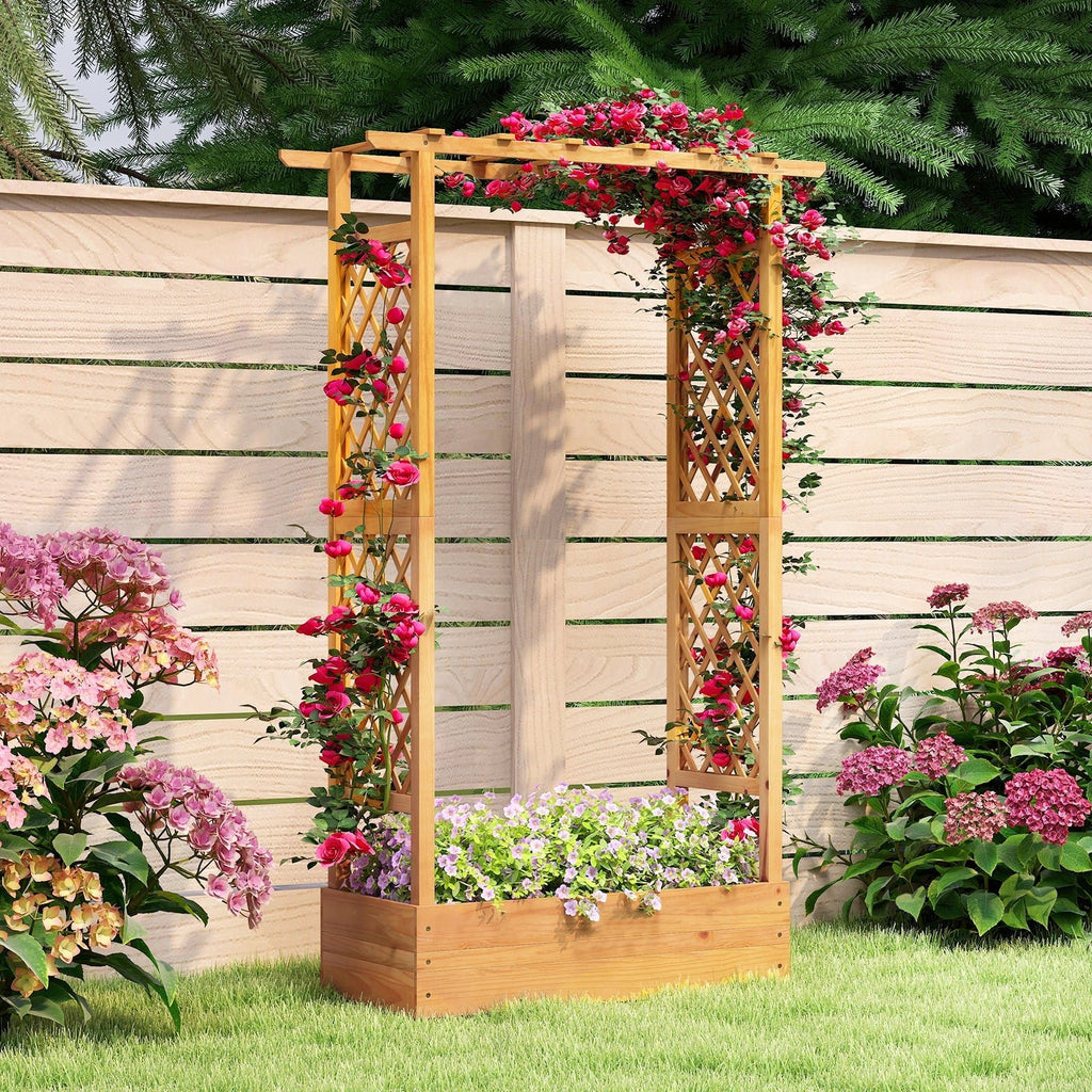 70 Inch Wooden Raised Garden Bed with Lattice Trellis-Natural - Cheeky Garden