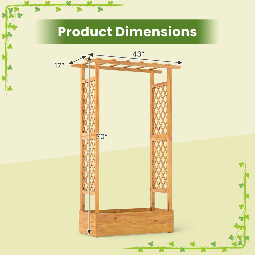70 Inch Wooden Raised Garden Bed with Lattice Trellis-Natural - Cheeky Garden
