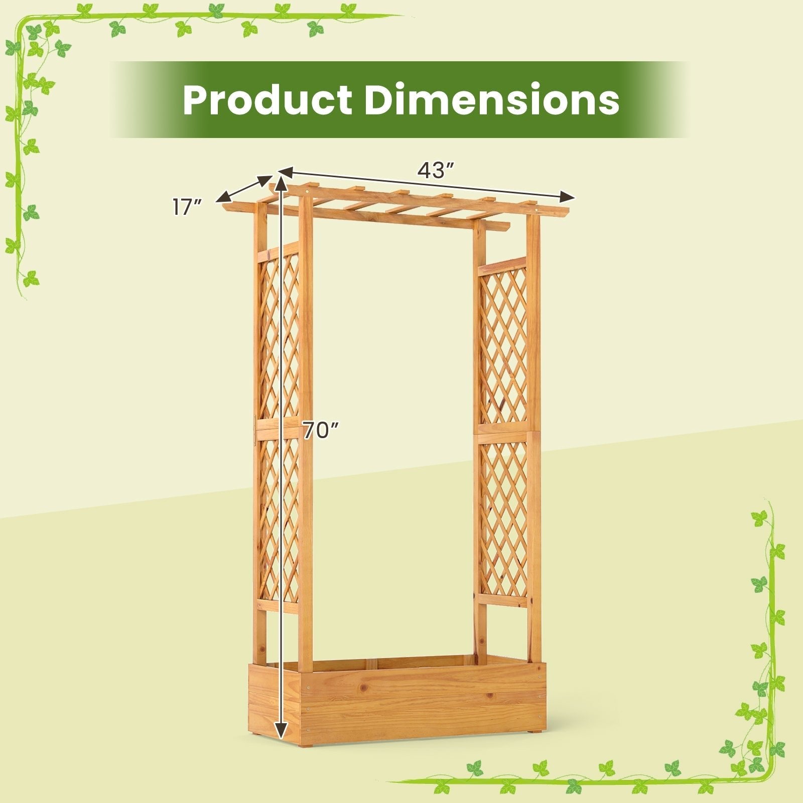 70 Inch Wooden Raised Garden Bed with Lattice Trellis-Natural - Cheeky Garden