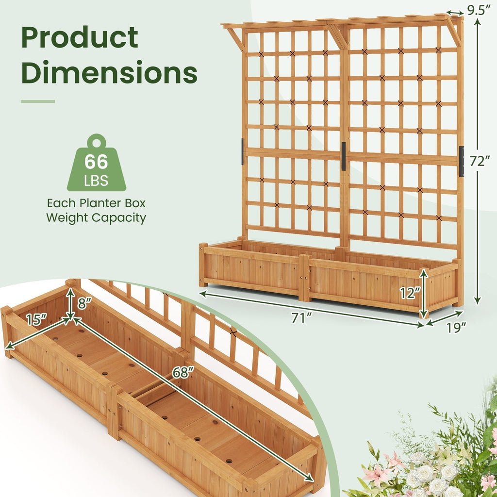 71 Inches Large Wooden Planter Container with Trellis and Hanging Roof-Orange - Cheeky Garden
