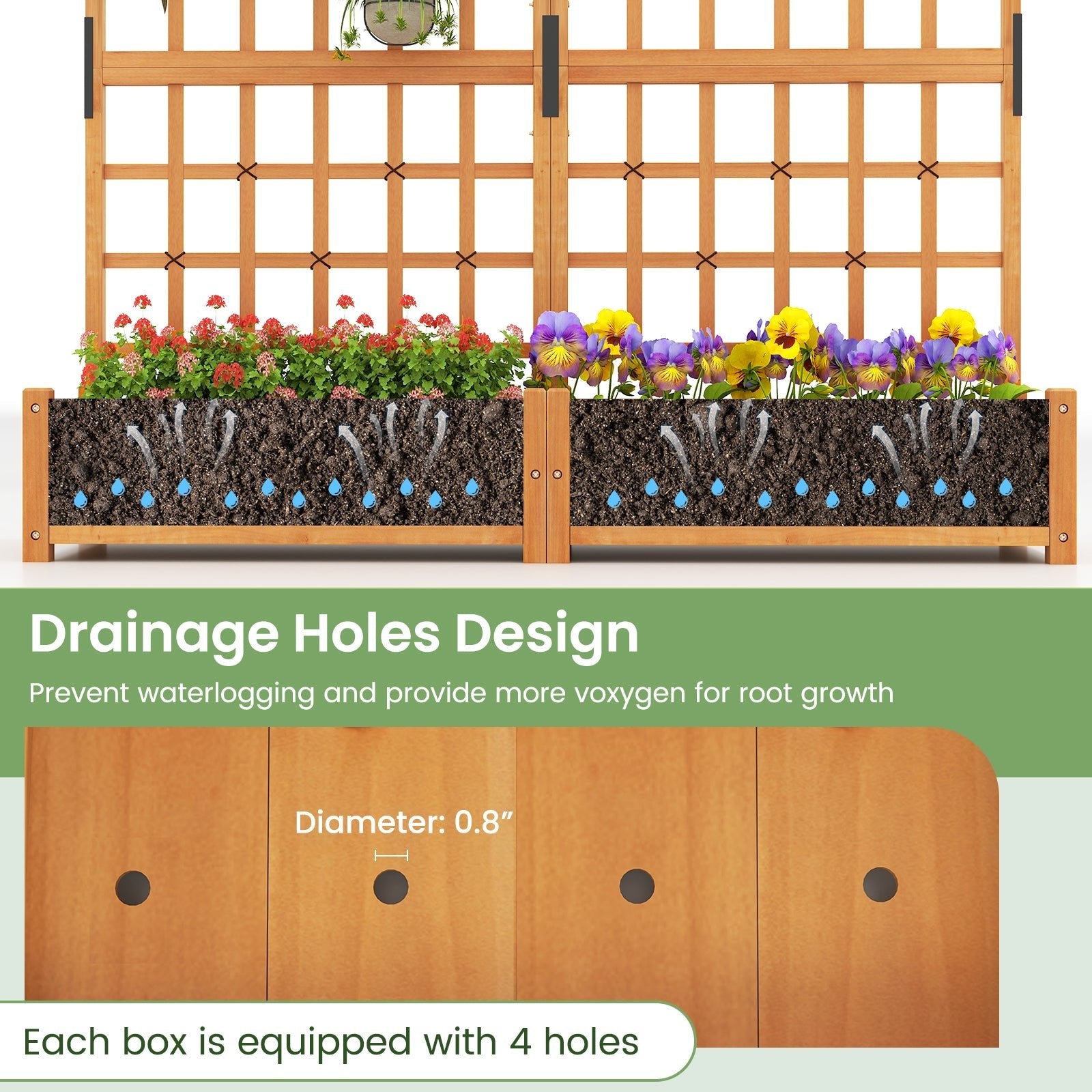 71 Inches Large Wooden Planter Container with Trellis and Hanging Roof-Orange - Cheeky Garden