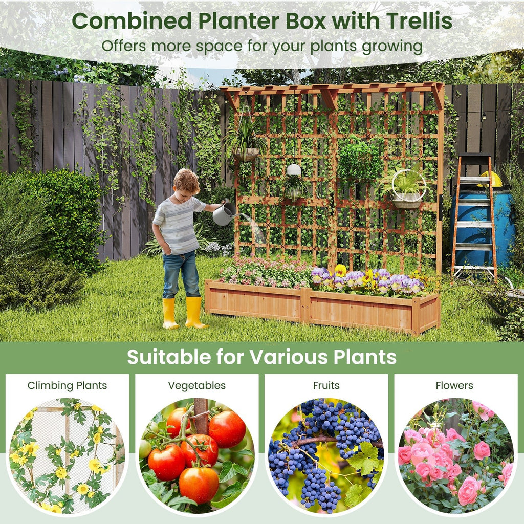 71 Inches Large Wooden Planter Container with Trellis and Hanging Roof-Orange - Cheeky Garden