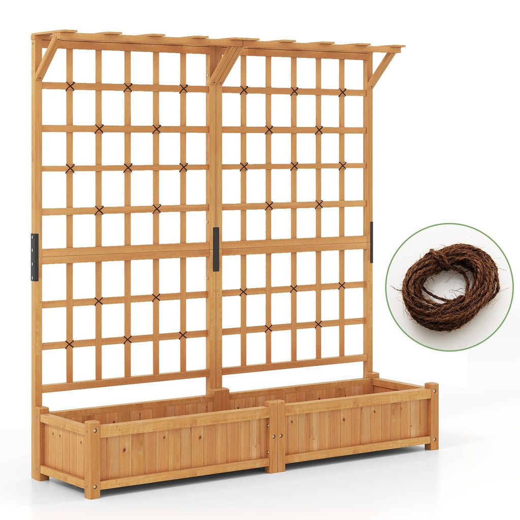 71 Inches Large Wooden Planter Container with Trellis and Hanging Roof-Orange - Cheeky Garden