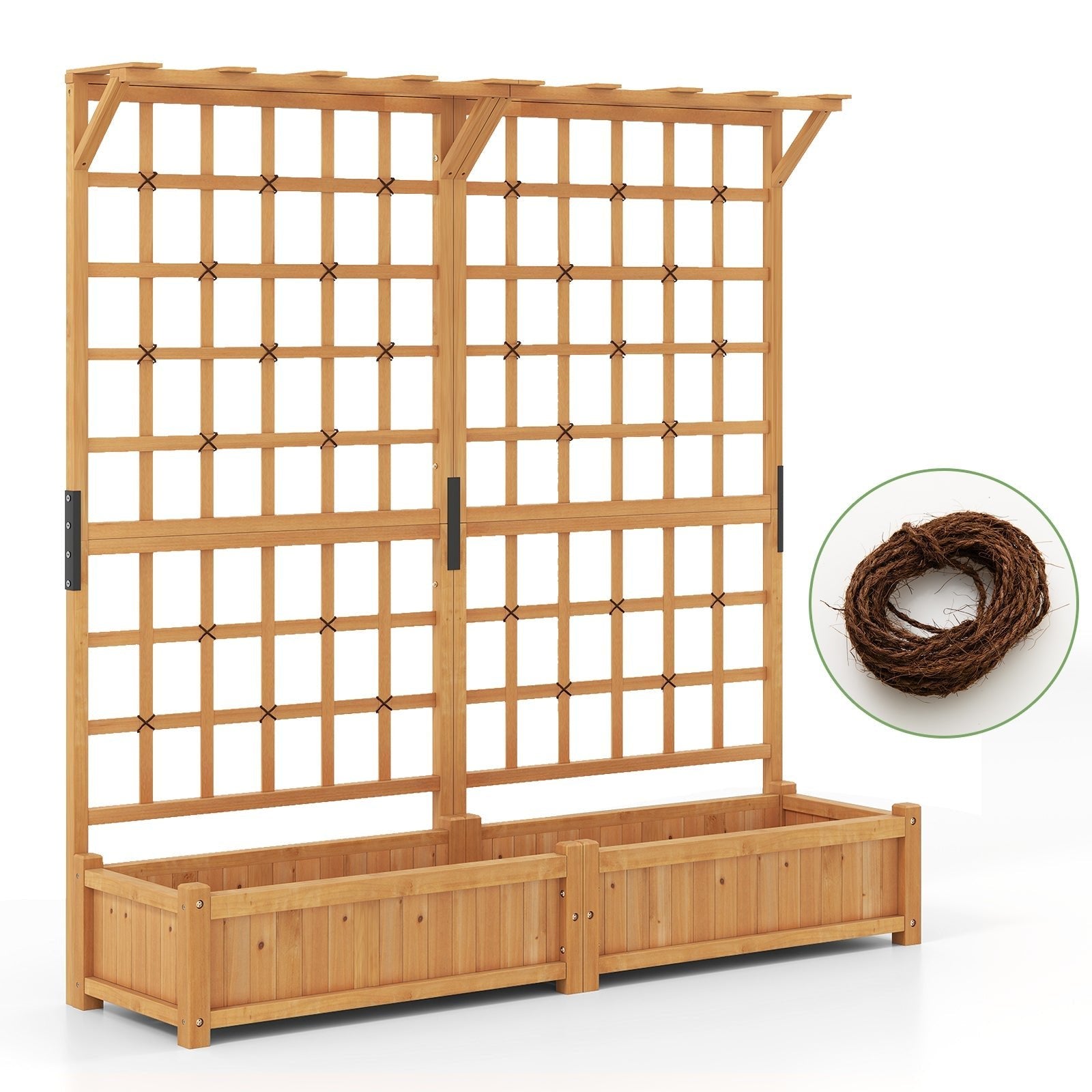 71 Inches Large Wooden Planter Container with Trellis and Hanging Roof-Orange - Cheeky Garden
