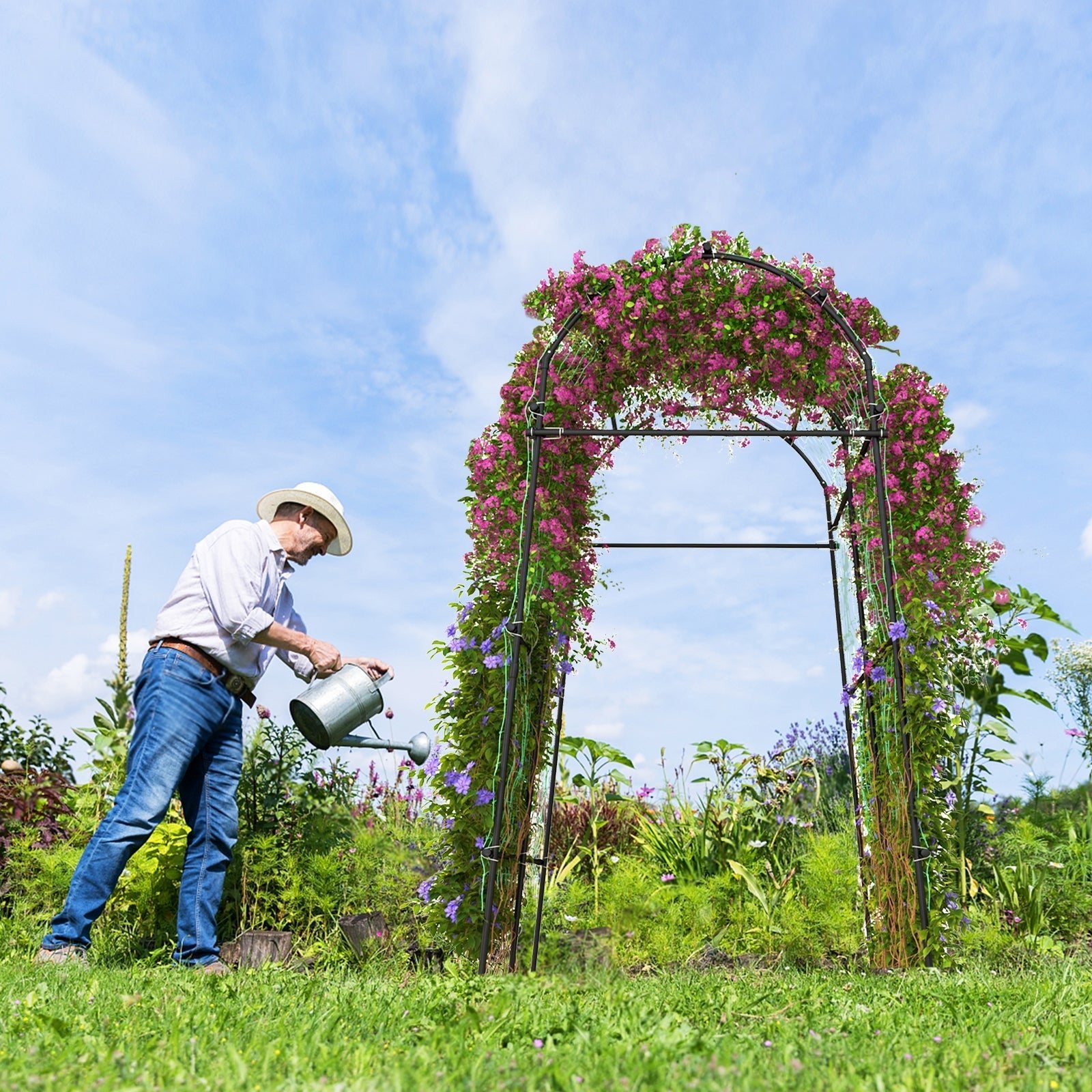 7.5 Feet Garden Arch Trellis with PE Coated Metal Structure - Cheeky Garden