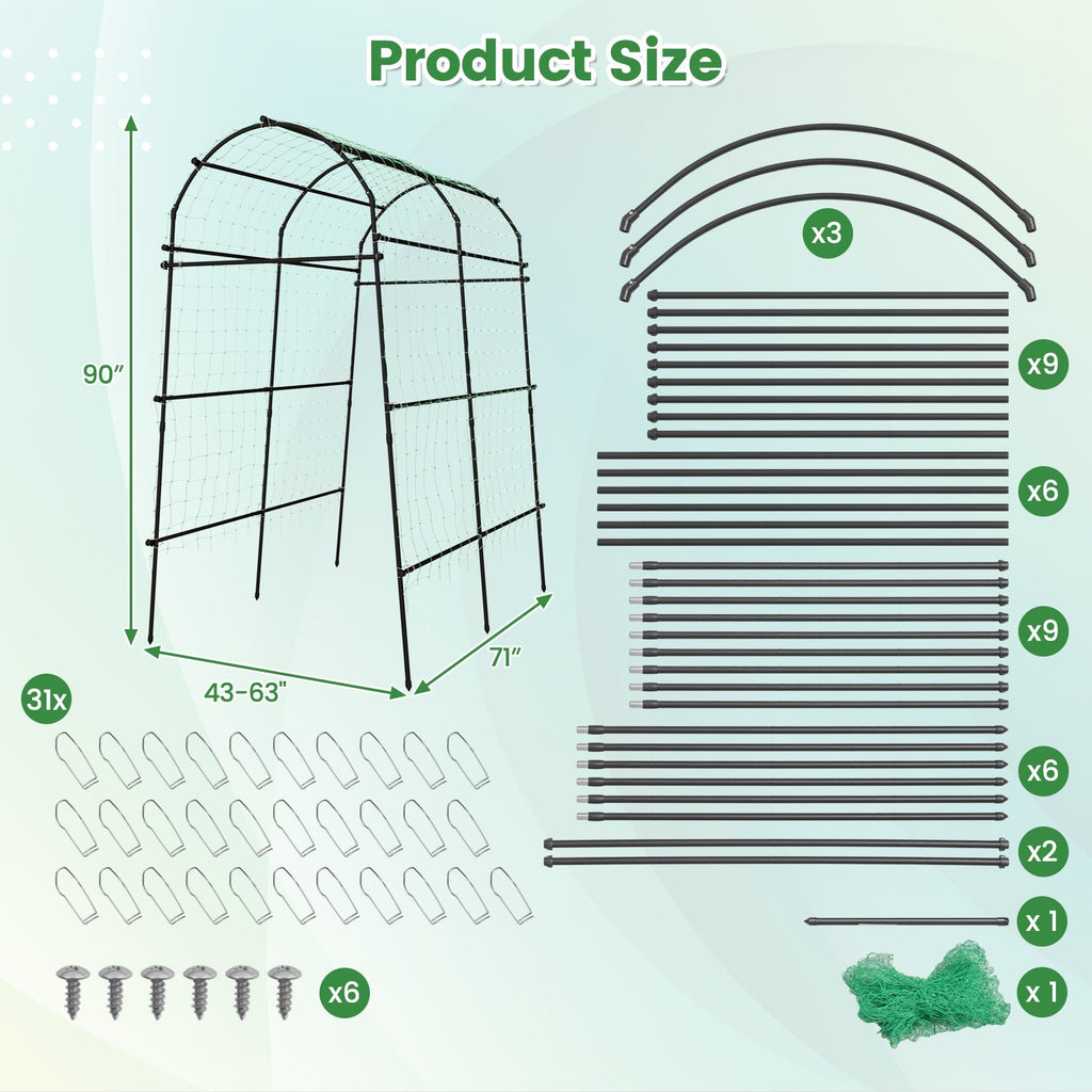 7.5 Feet Garden Arch Trellis with PE Coated Metal Structure - Cheeky Garden