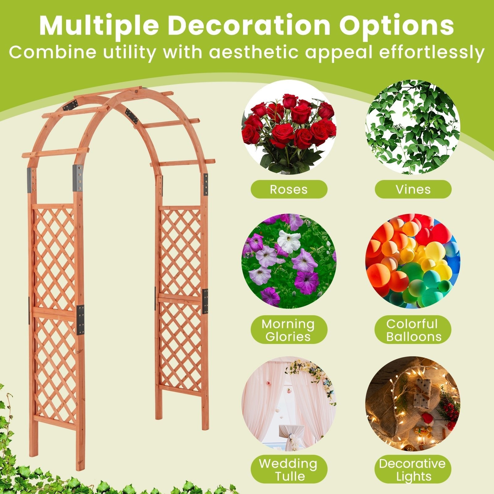 7.7 Feet Garden Arch Wooden Arbor for Climbing Plants - Cheeky Garden