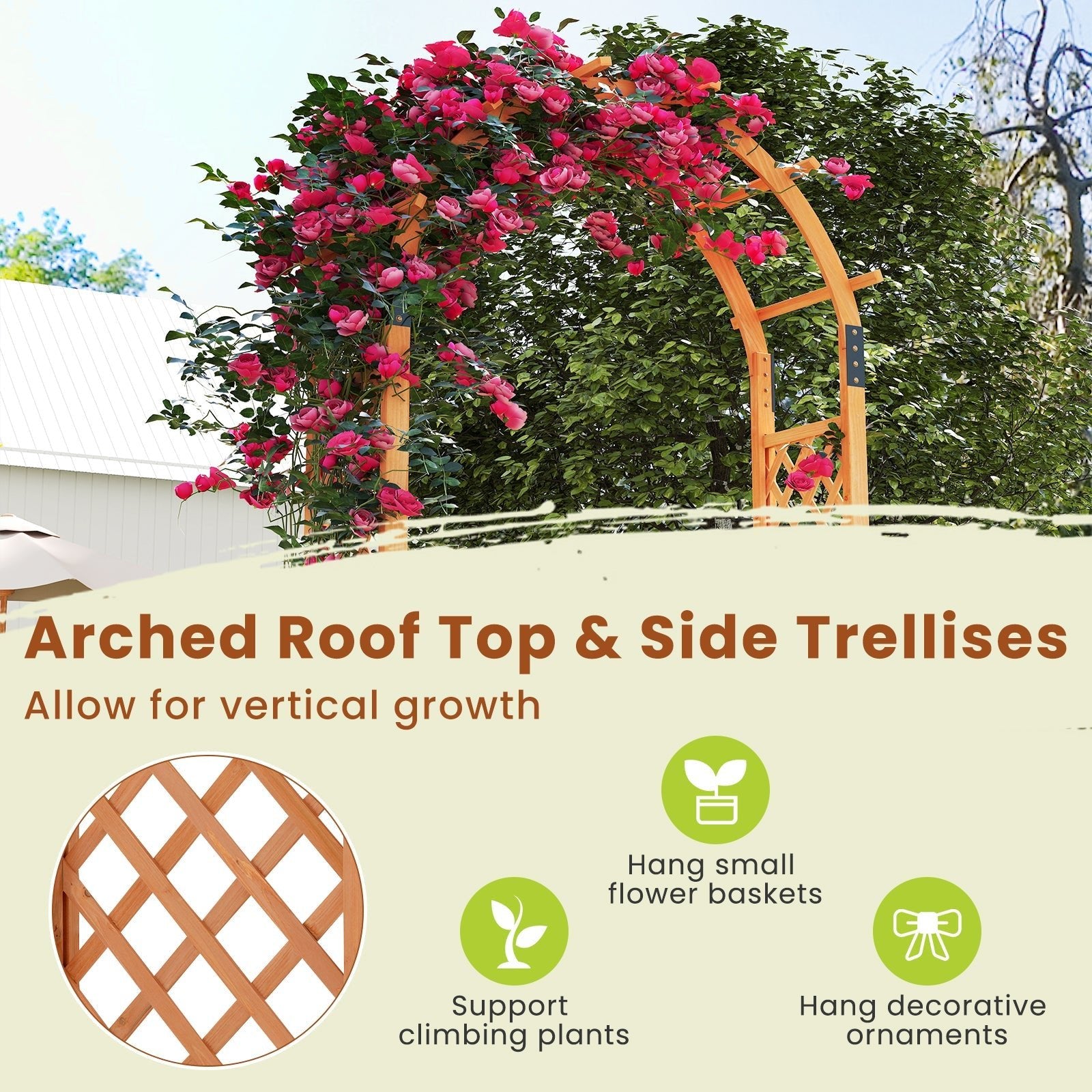 7.7 Feet Garden Arch Wooden Arbor for Climbing Plants - Cheeky Garden