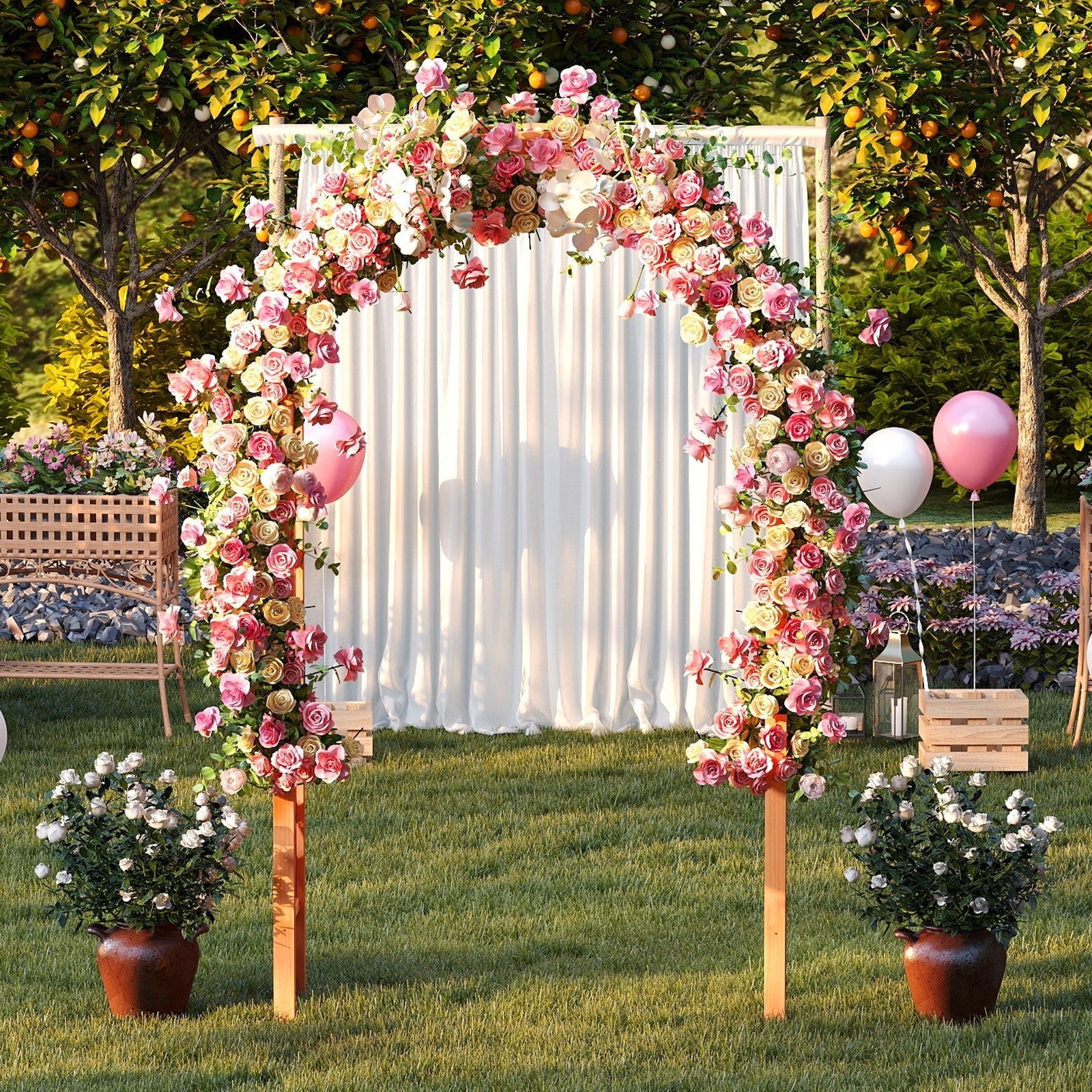7.7 Feet Garden Arch Wooden Arbor for Climbing Plants - Cheeky Garden