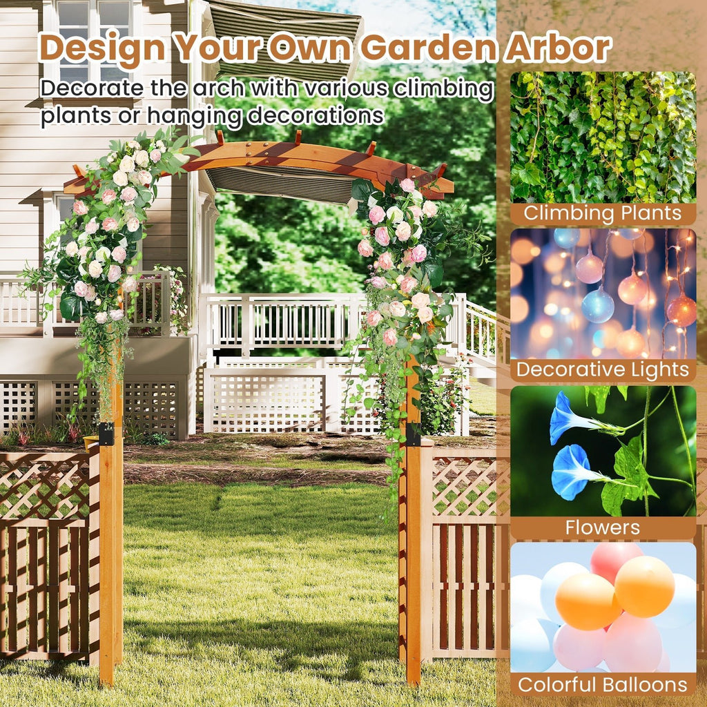 7/7.5 Feet Garden Arch Wooden Arbor Outdoor Wood Trellis for Climbing Plants - Cheeky Garden