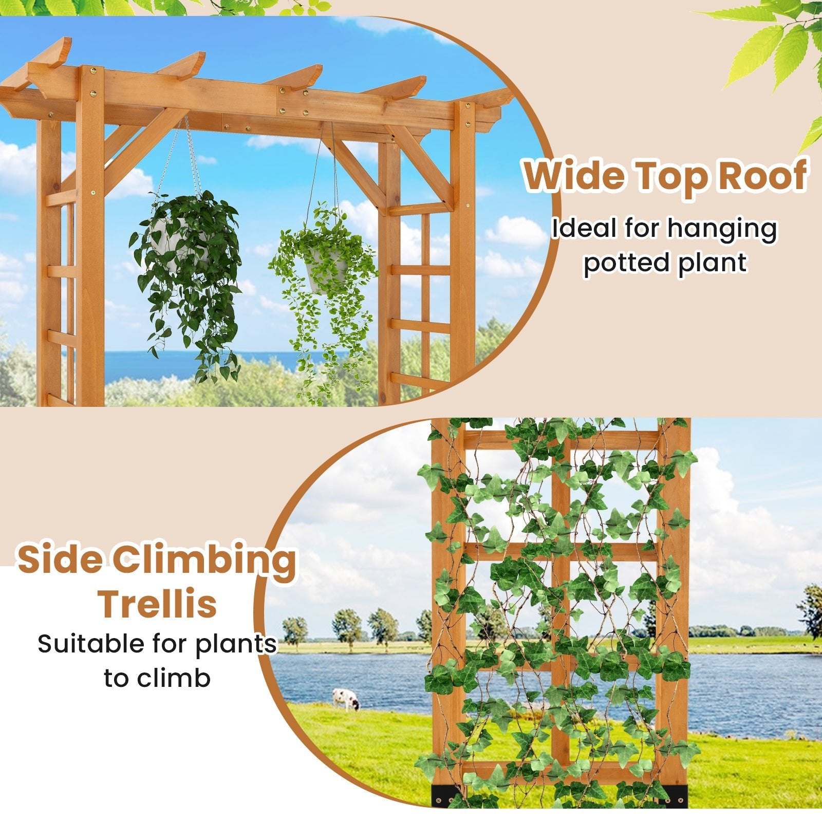 7/7.5 Feet Garden Arch Wooden Arbor Outdoor Wood Trellis for Climbing Plants - Cheeky Garden