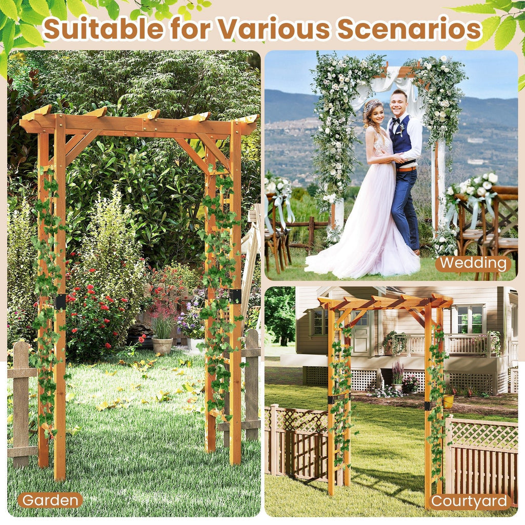 7/7.5 Feet Garden Arch Wooden Arbor Outdoor Wood Trellis for Climbing Plants - Cheeky Garden