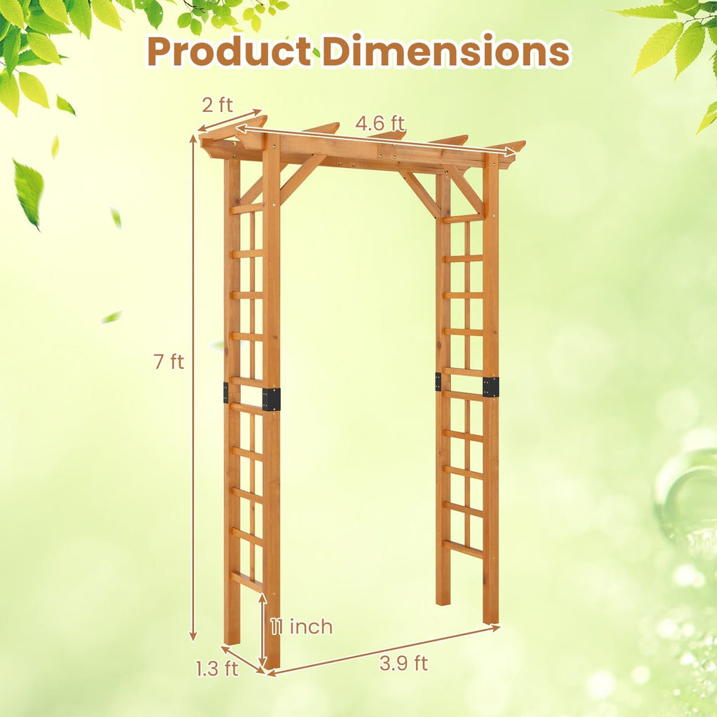 7/7.5 Feet Garden Arch Wooden Arbor Outdoor Wood Trellis for Climbing Plants - Cheeky Garden