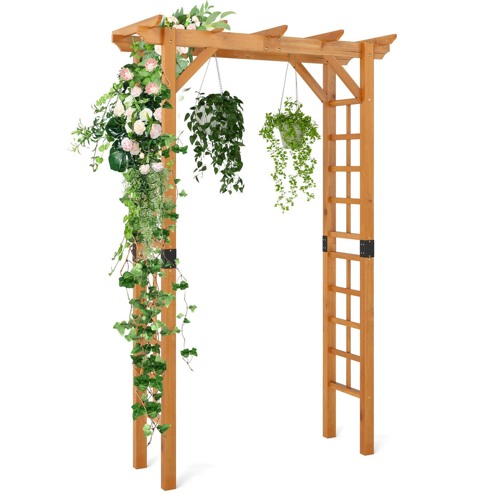 7/7.5 Feet Garden Arch Wooden Arbor Outdoor Wood Trellis for Climbing Plants - Cheeky Garden
