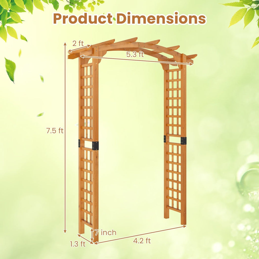 7/7.5 Feet Garden Arch Wooden Arbor Outdoor Wood Trellis for Climbing Plants - Cheeky Garden