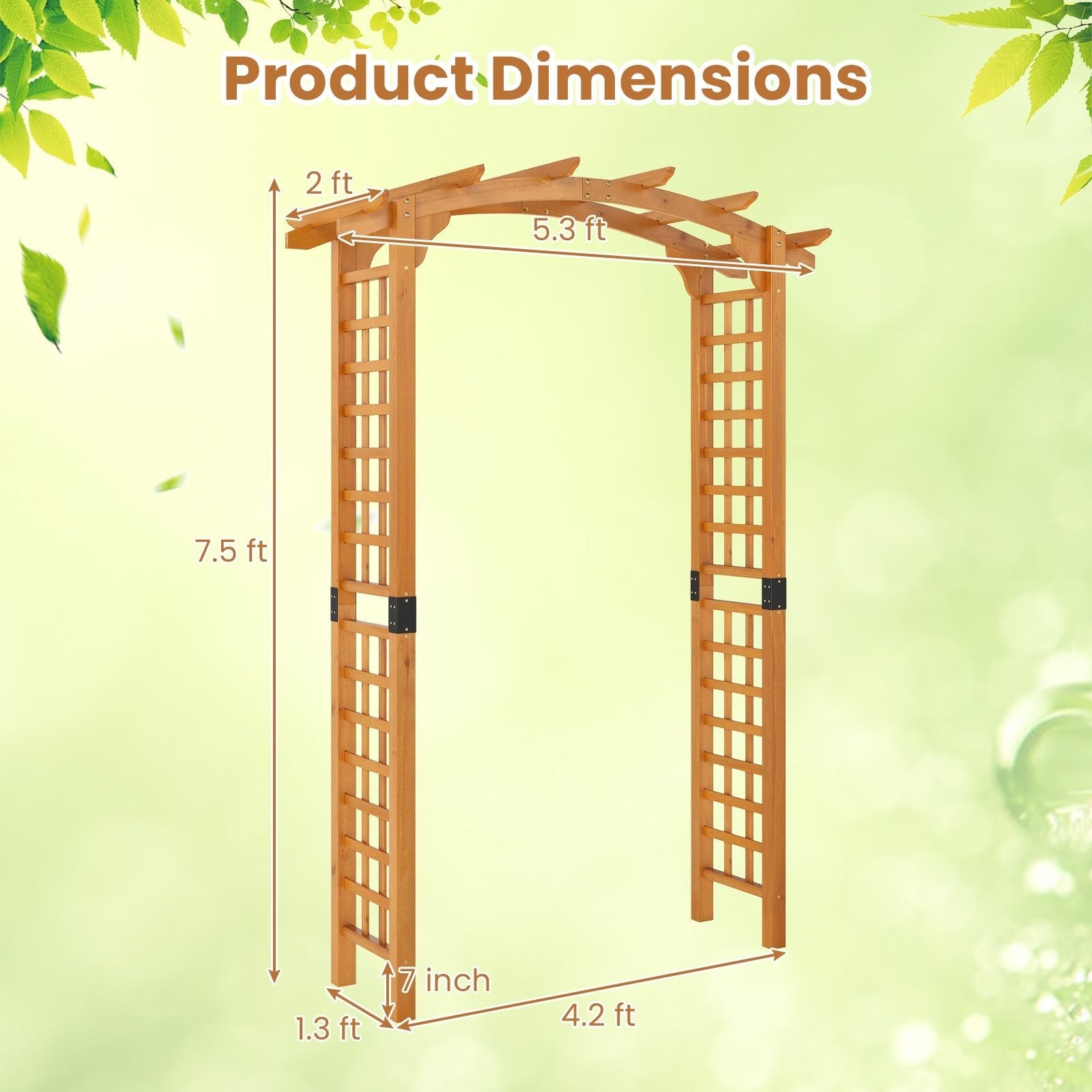 7/7.5 Feet Garden Arch Wooden Arbor Outdoor Wood Trellis for Climbing Plants - Cheeky Garden