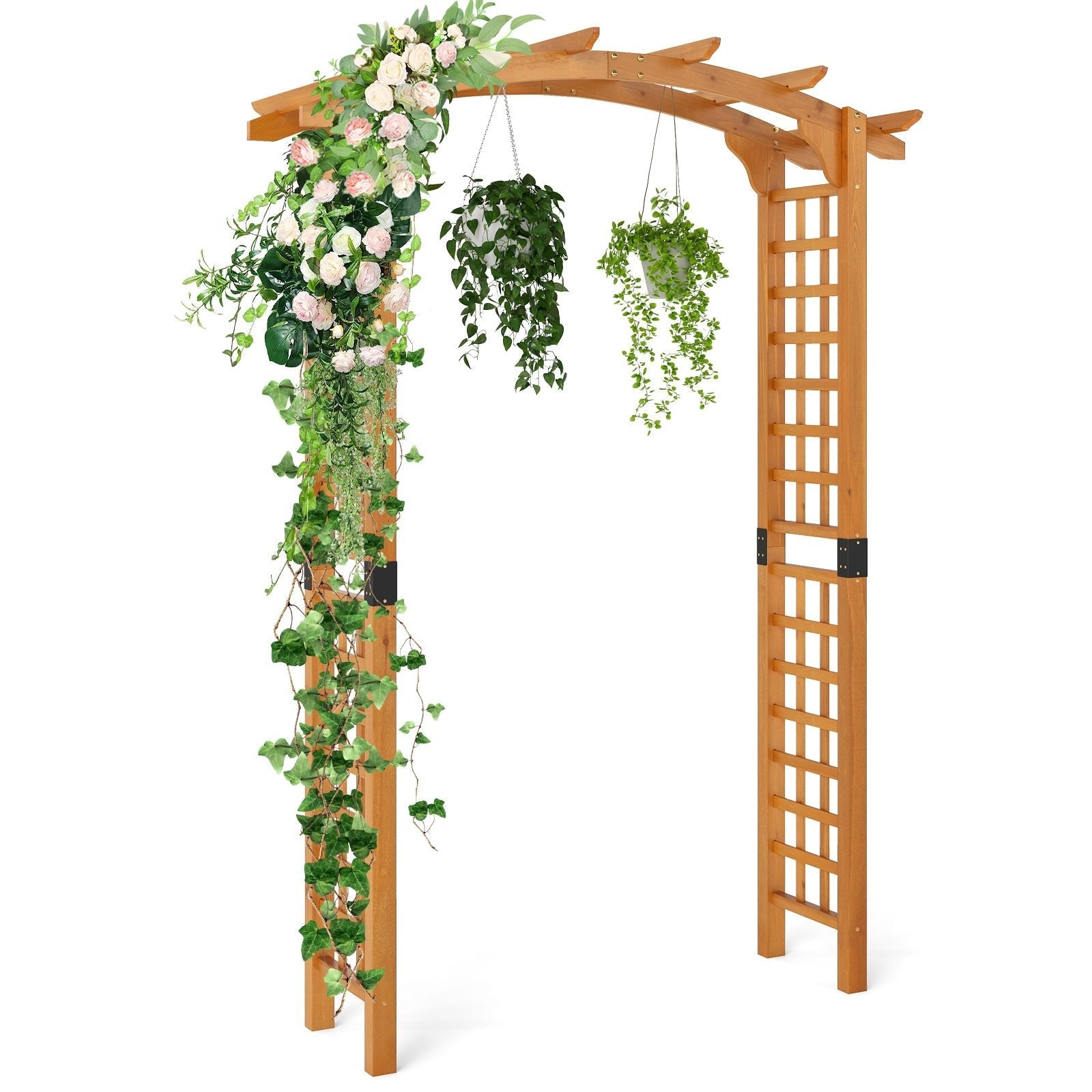 7/7.5 Feet Garden Arch Wooden Arbor Outdoor Wood Trellis for Climbing Plants - Cheeky Garden