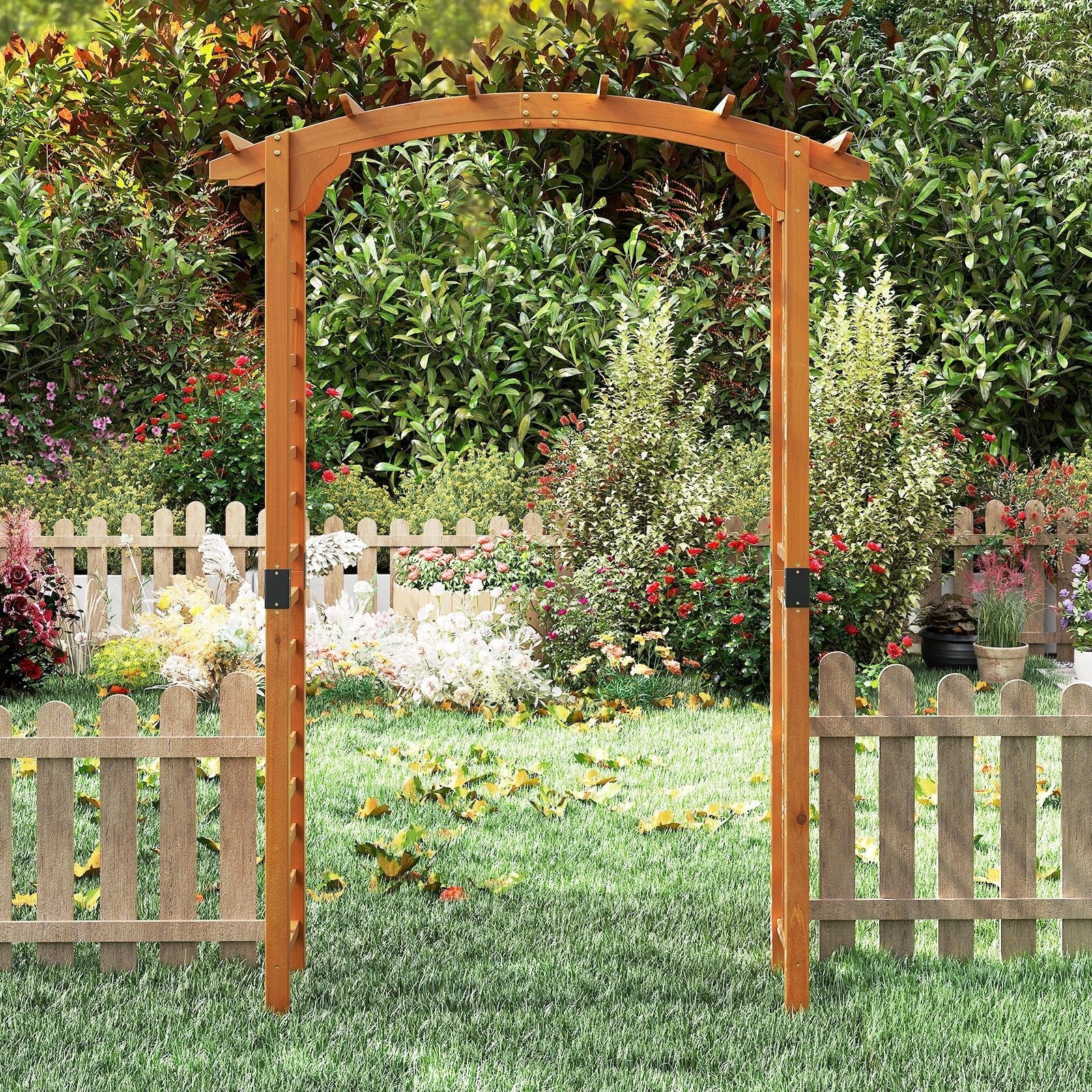 7/7.5 Feet Garden Arch Wooden Arbor Outdoor Wood Trellis for Climbing Plants - Cheeky Garden