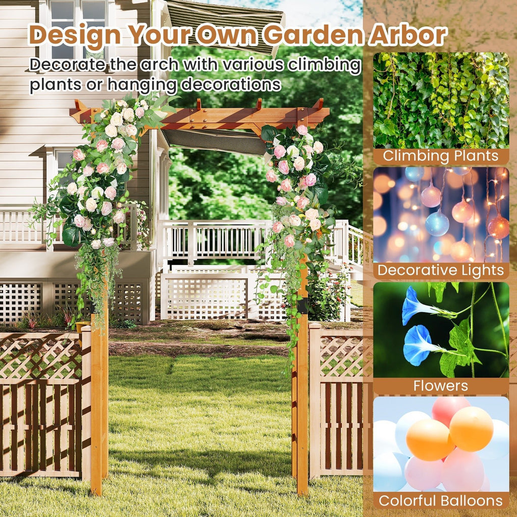 7/7.5 Feet Garden Arch Wooden Arbor Outdoor Wood Trellis for Climbing Plants - Cheeky Garden
