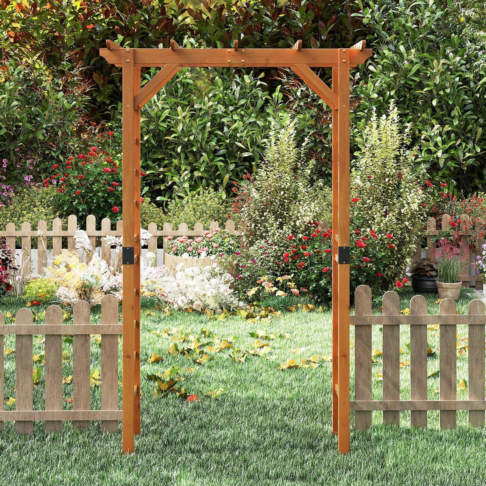 7/7.5 Feet Garden Arch Wooden Arbor Outdoor Wood Trellis for Climbing Plants - Cheeky Garden