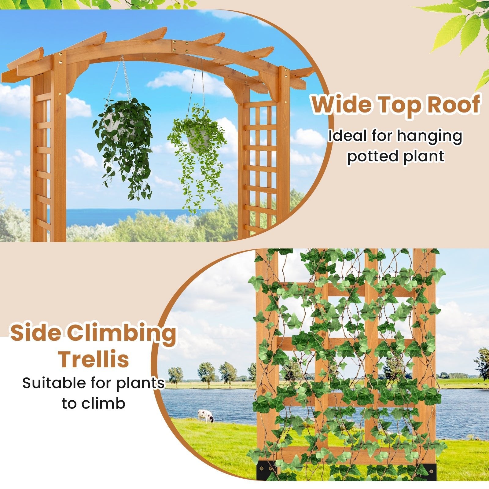 7/7.5 Feet Garden Arch Wooden Arbor Outdoor Wood Trellis for Climbing Plants - Cheeky Garden
