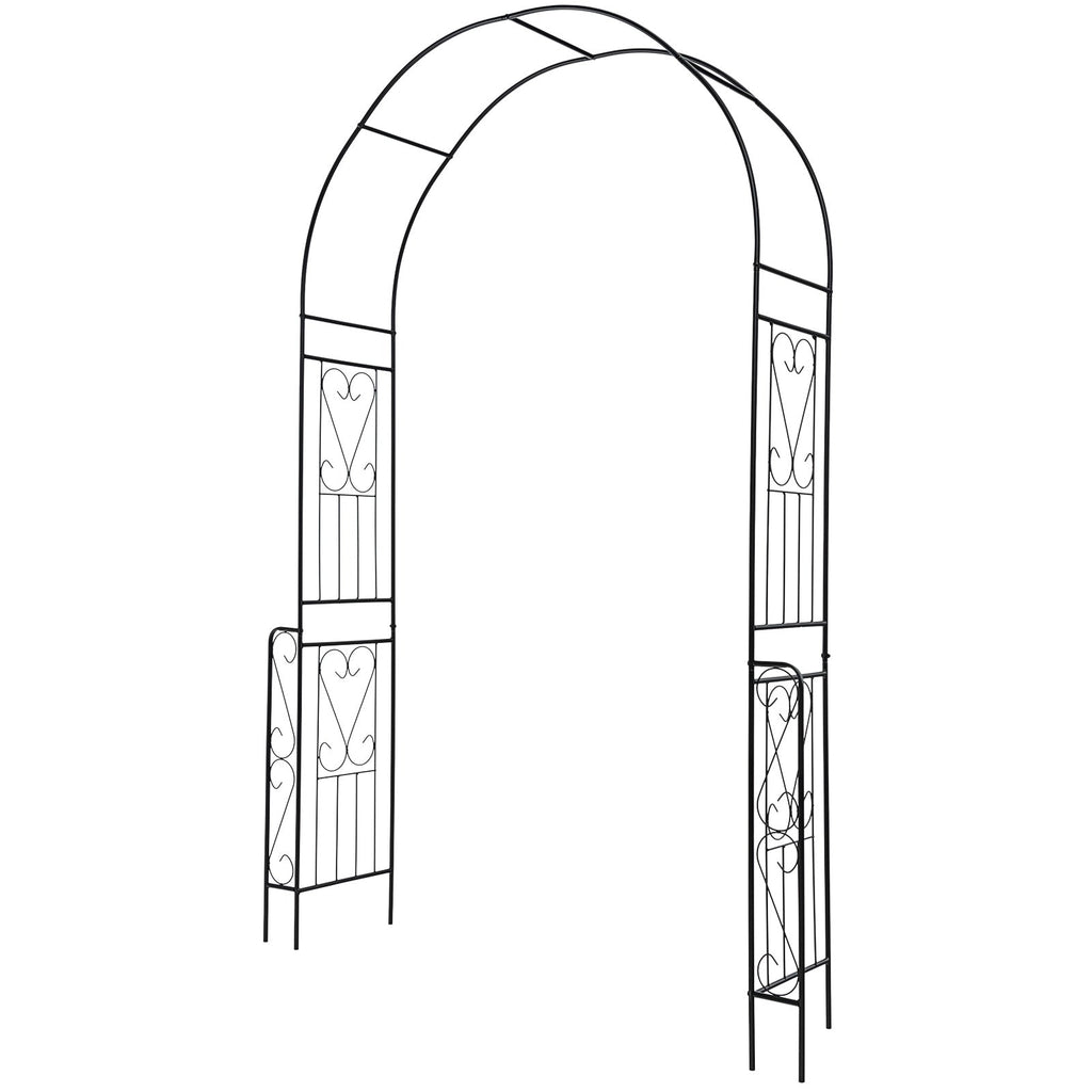 7.9 Feet Metal Garden Arch Backdrop Stand with Fence for Climbing Plants-Black - Cheeky Garden