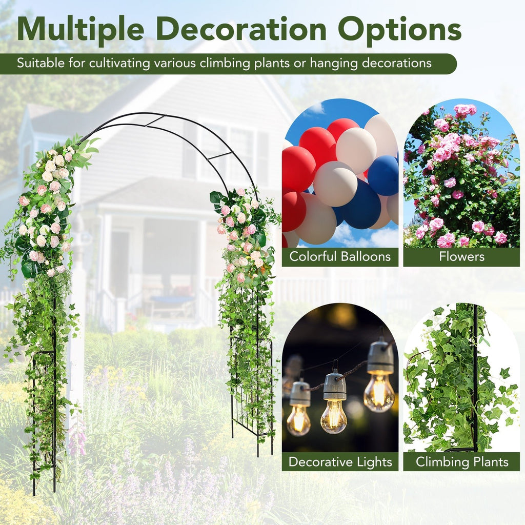 7.9 Feet Metal Garden Arch Backdrop Stand with Fence for Climbing Plants-Black - Cheeky Garden