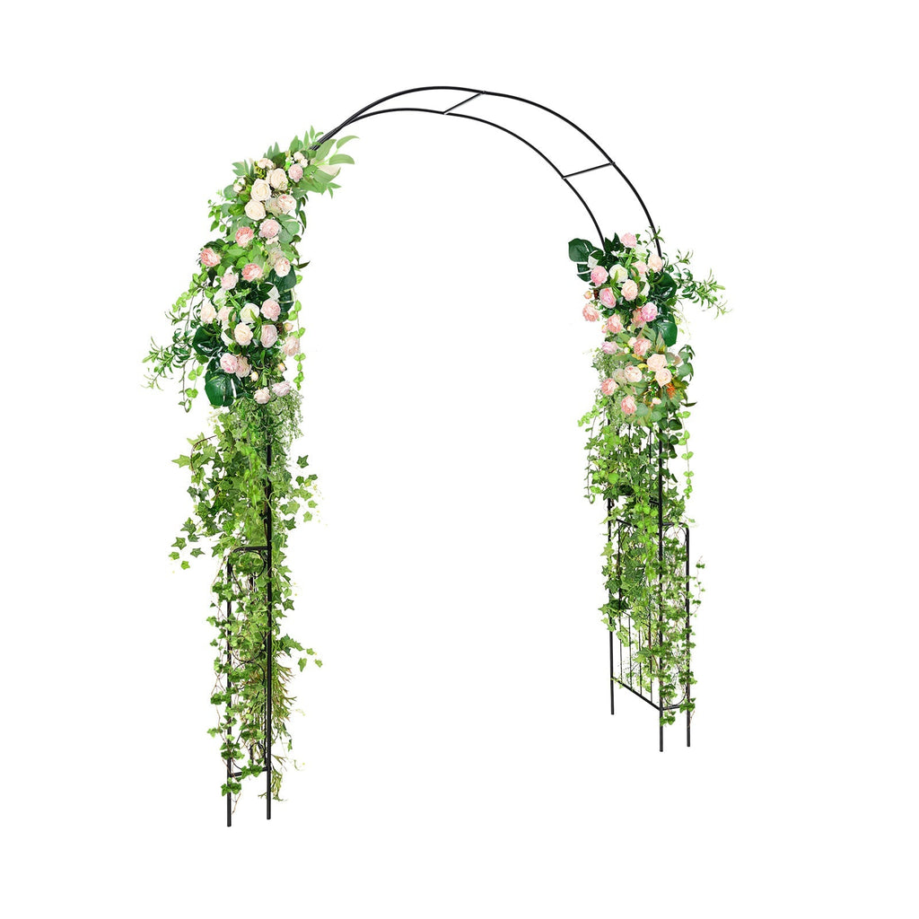 7.9 Feet Metal Garden Arch Backdrop Stand with Fence for Climbing Plants-Black - Cheeky Garden