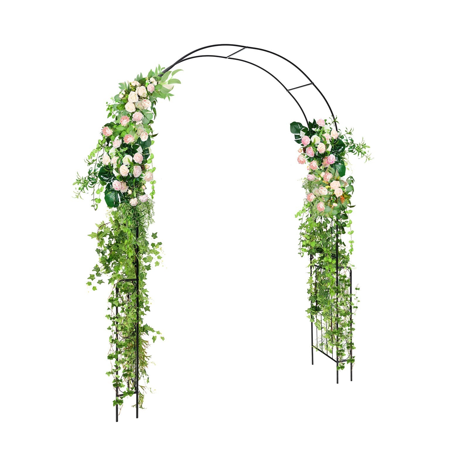 7.9 Feet Metal Garden Arch Backdrop Stand with Fence for Climbing Plants-Black - Cheeky Garden
