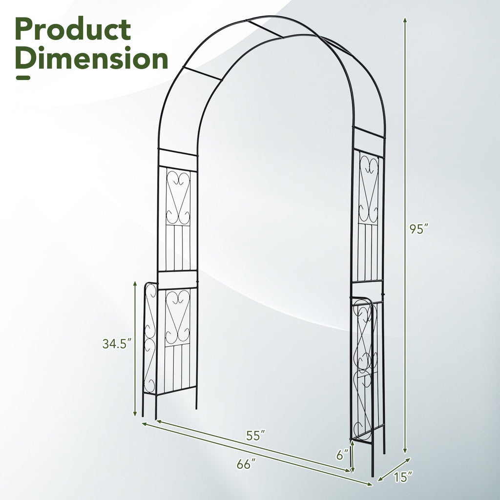 7.9 Feet Metal Garden Arch Backdrop Stand with Fence for Climbing Plants-Black - Cheeky Garden