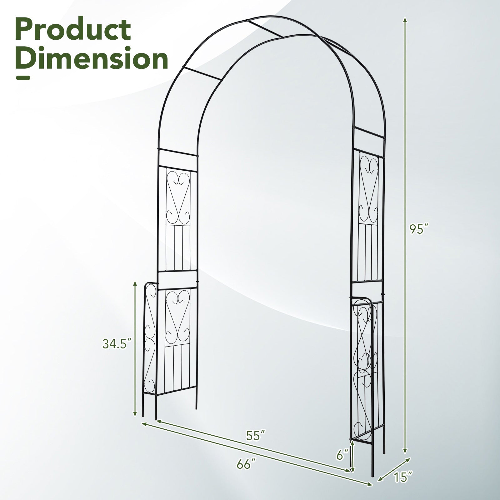 7.9 Feet Metal Garden Arch Backdrop Stand with Fence for Climbing Plants-Black - Cheeky Garden