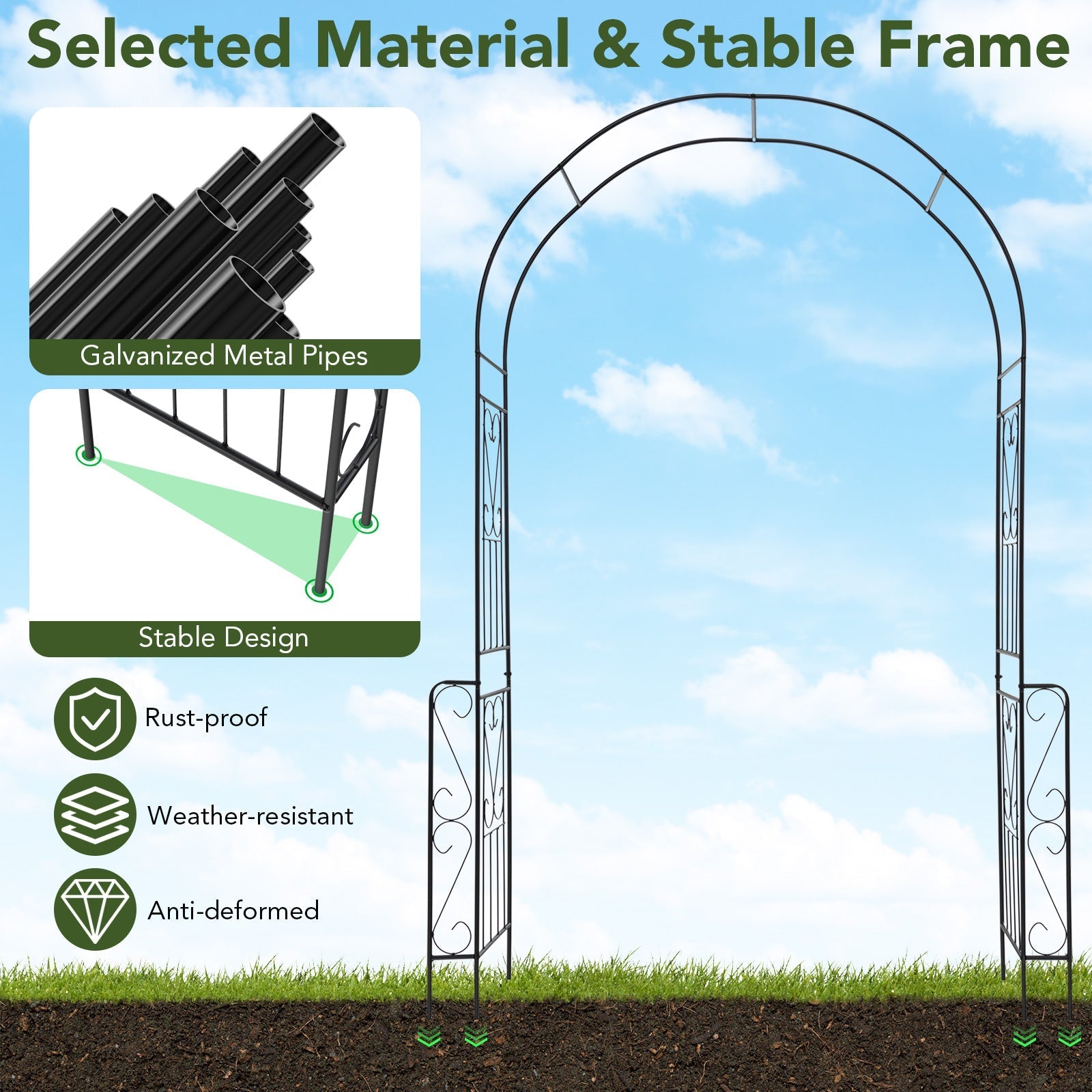7.9 Feet Metal Garden Arch Backdrop Stand with Fence for Climbing Plants-Black - Cheeky Garden