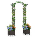 82 x 99 Inch Garden Arch Trellis with 2 Self-Watering Planter Boxes Wheels-Black - Cheeky Garden