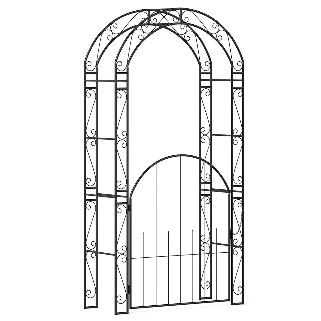 84 Inch Tall Garden Arch Metal Arbor Archway with Gate - Cheeky Garden