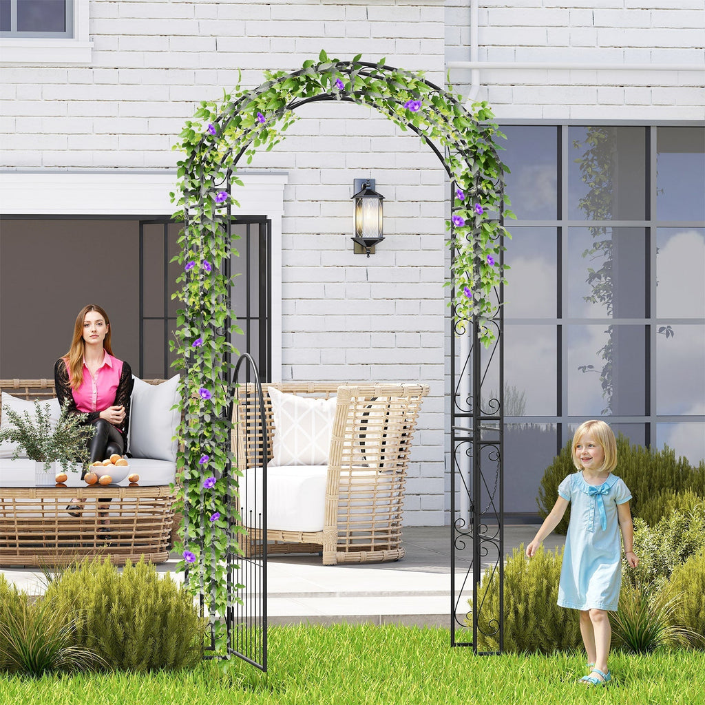 84 Inch Tall Garden Arch Metal Arbor Archway with Gate - Cheeky Garden