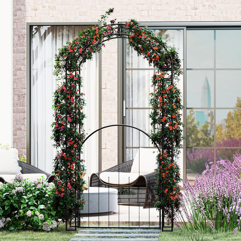 84 Inch Tall Garden Arch Metal Arbor Archway with Gate - Cheeky Garden