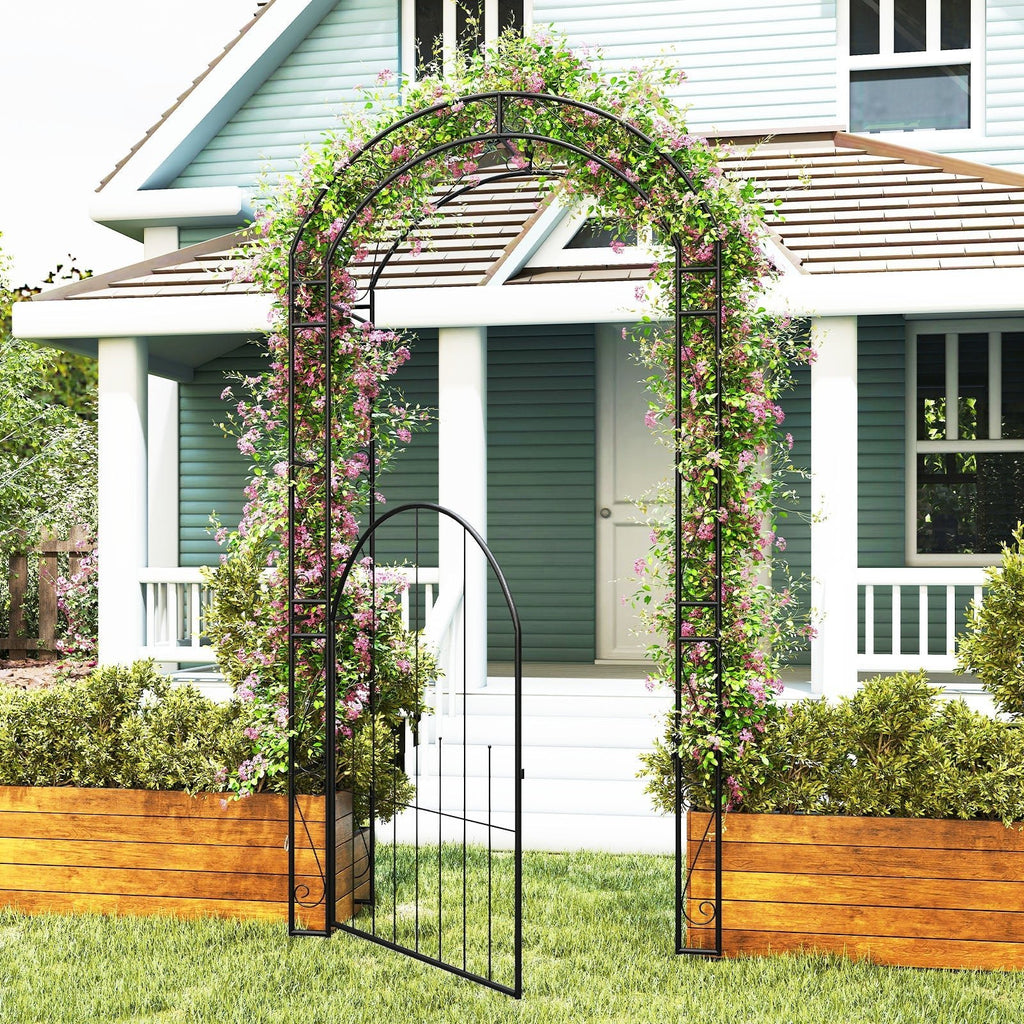 84 Inch Tall Garden Arch Metal Arbor Archway with Gate - Cheeky Garden