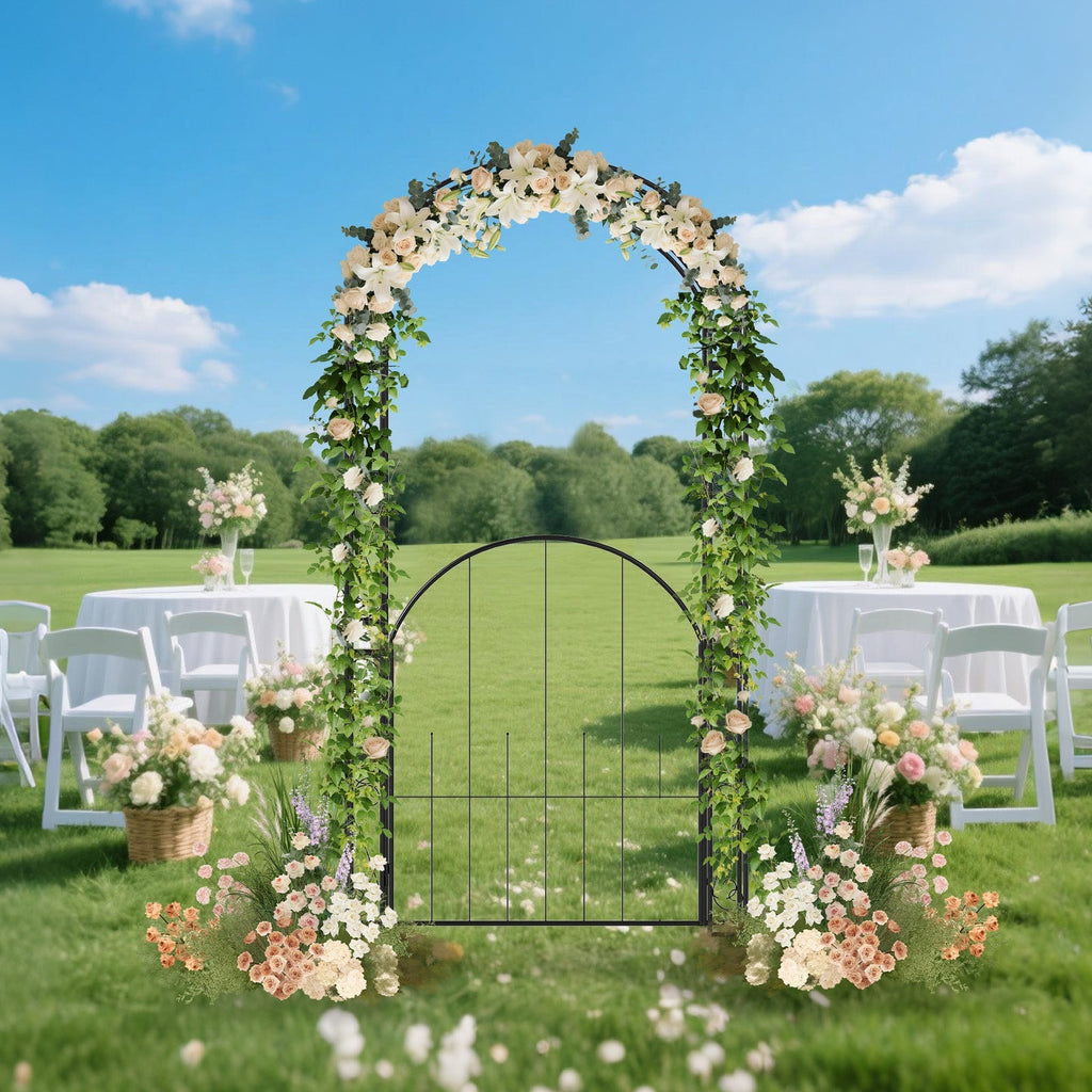 84 Inch Tall Garden Arch Metal Arbor Archway with Gate - Cheeky Garden