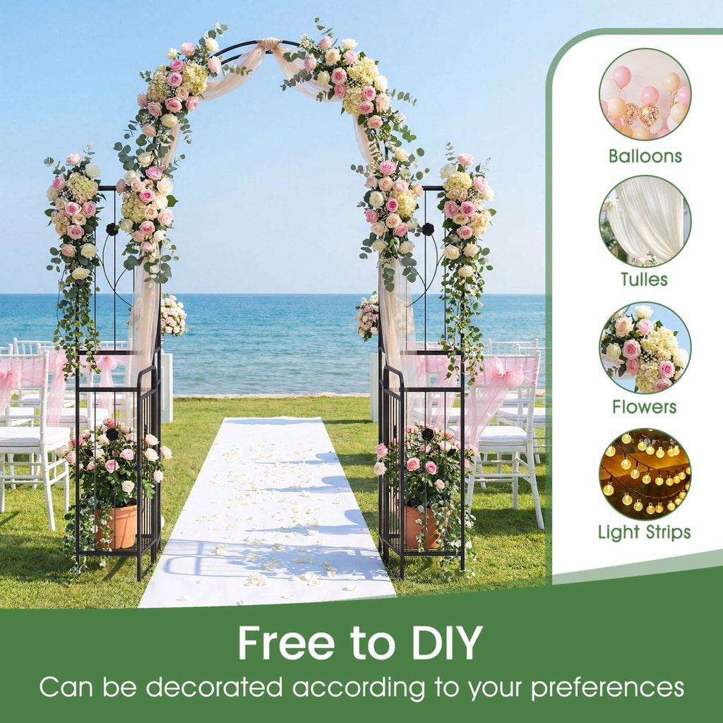 87 inch Tall Garden Arch with Gate Planter Shelves Climbing Trellises - Cheeky Garden