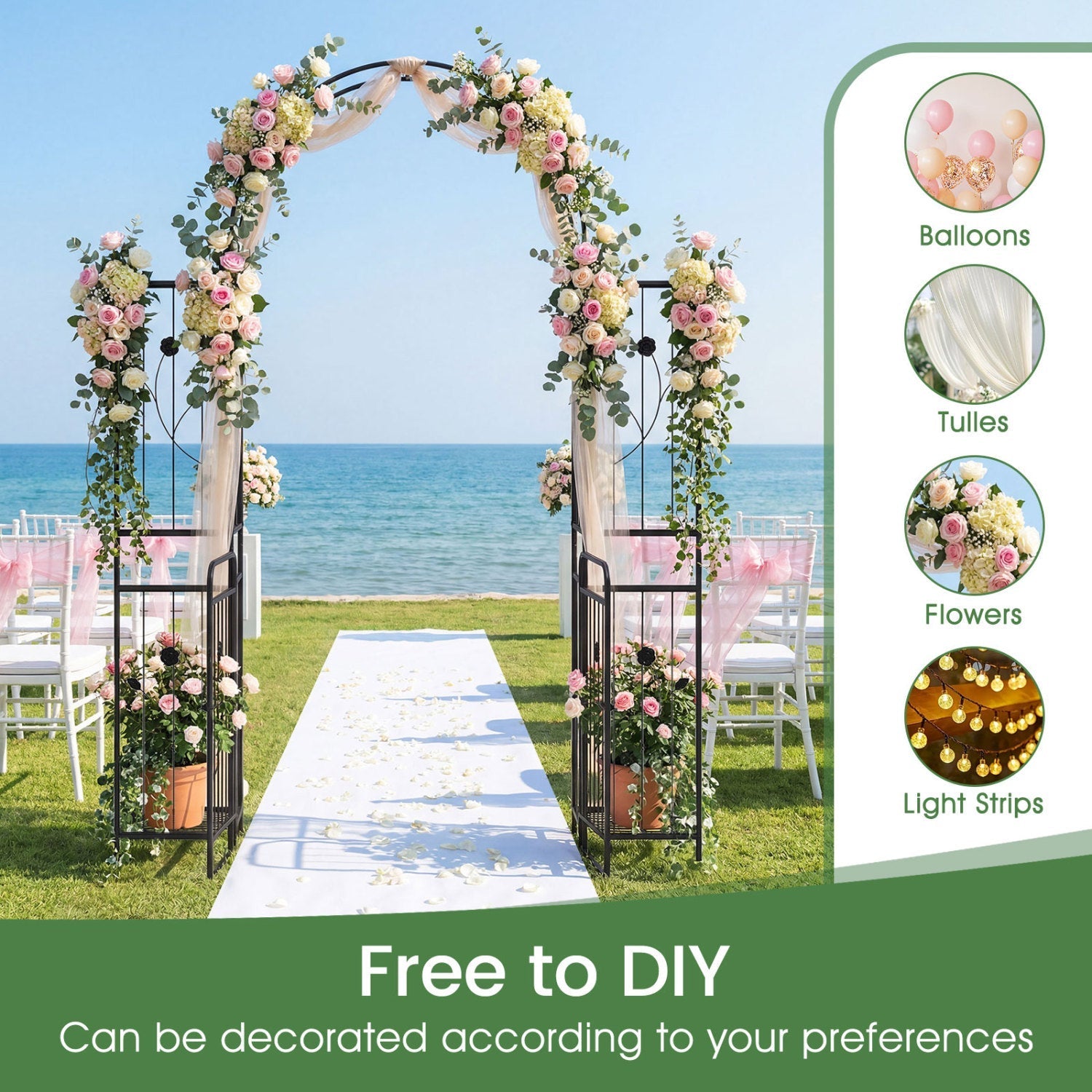 87 inch Tall Garden Arch with Gate Planter Shelves Climbing Trellises - Cheeky Garden