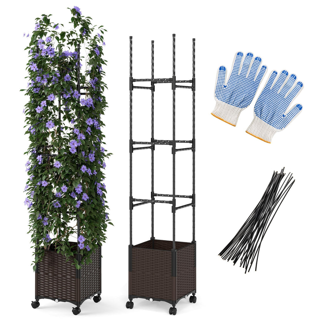 87 Inch Tall Raised Garden Bed with Plant Box Trellis and Lockable Wheels Adjustable Height - Cheeky Garden